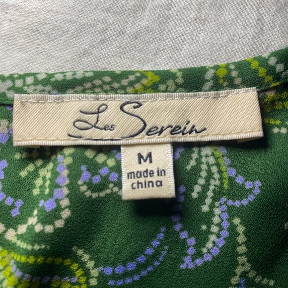 Les Serein Analia Pleated Blouse Womens M Green Floral Sleeveless Keyhole EUC - Picture 3 of 9